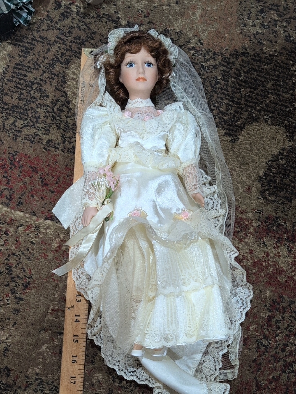 Porcelain Bride Doll in Ivory Lace Gown